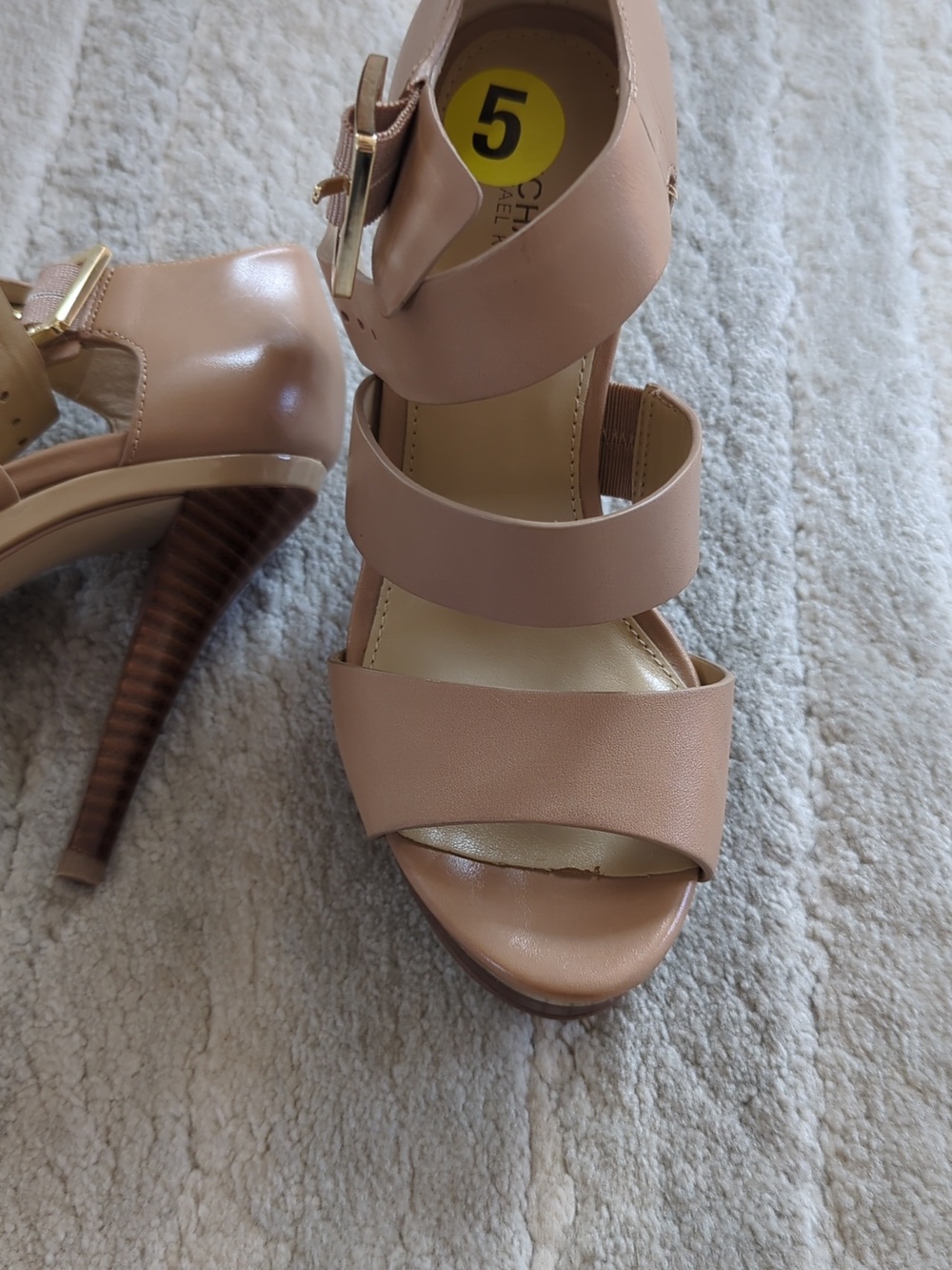 Michael Kors Nude Tan Strappy Block Heel Sandals